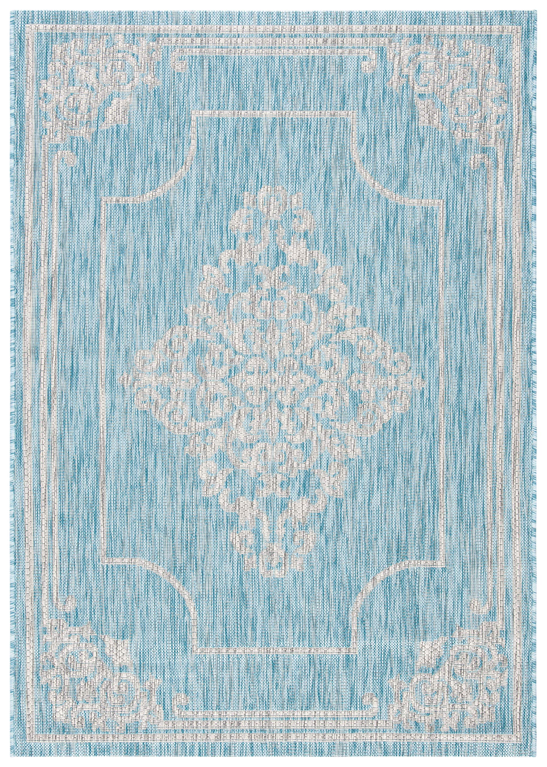 SAFAVIEH Courtyard Collection 8' x 11' Aqua/Grey Indoor Outdoor Waterproof Area Rug - Easy to Clean, Perfect for Patio, Backyard, Mudroom & High Traffic Areas