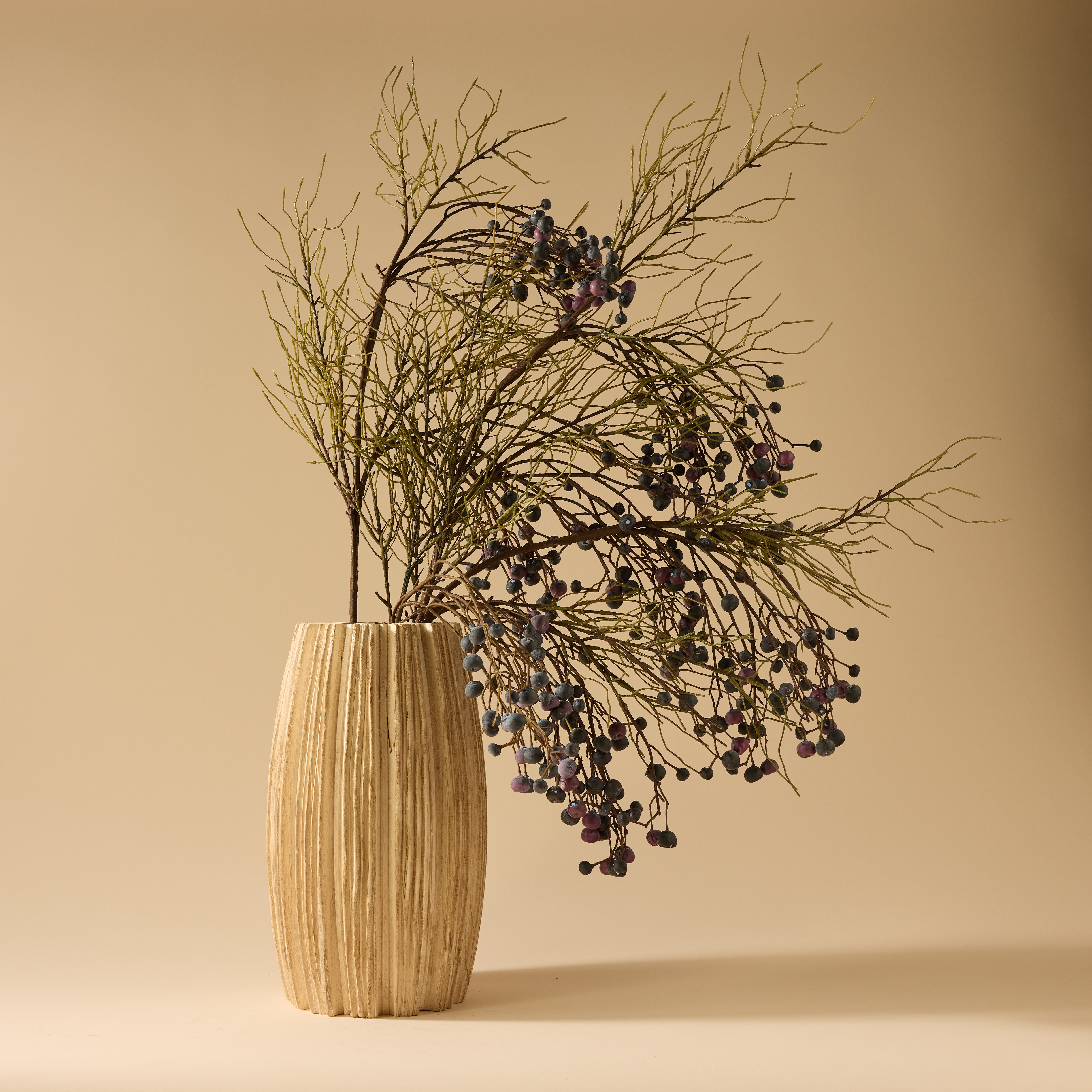 Dansk Ribbed Vase - 14.5 Inch Natural Ceramic Home Decor for Living Room, Bedroom, and Office | Perfect for Flowers and Modern Interior Design