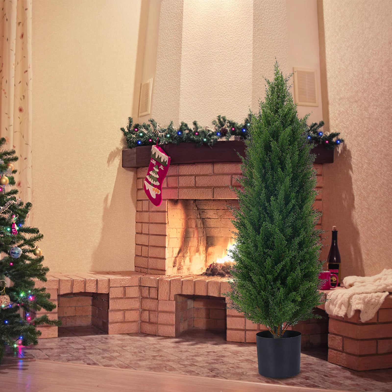 3.5ft Artificial Cedar Topiary Tree Potted Plants - UV Resistant Faux Greenery for Indoor & Outdoor Decor - 2 Pack Set - Perfect for Home, Office, Garden, and Patio Decoration