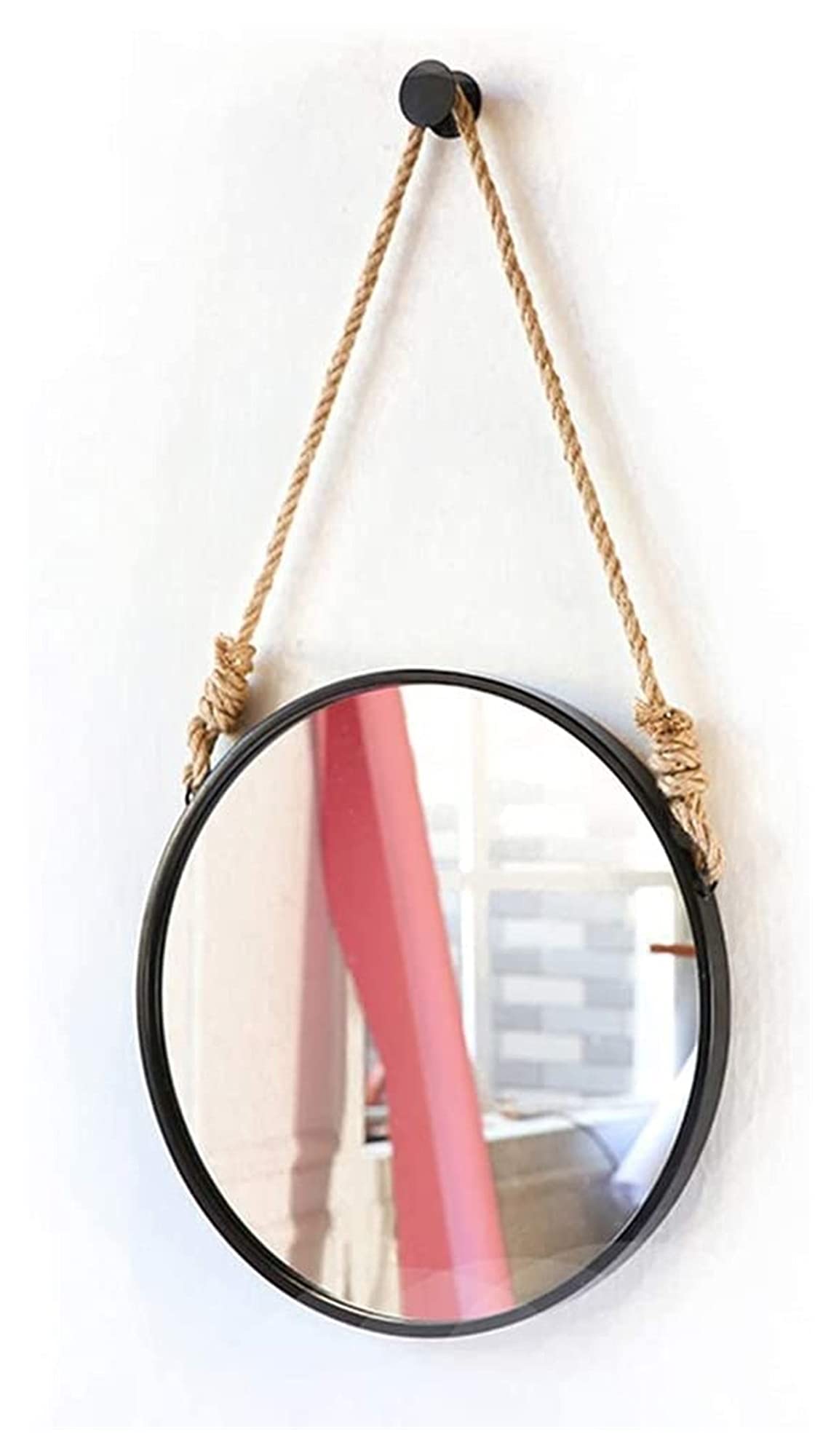 YIWANGO Round Wall Mounted Makeup Mirror - Black Vanity Mirror for Bathroom, Dressing Table & Desk - Nordic Style Hanging Mirror for Home Decor & Makeup Application
