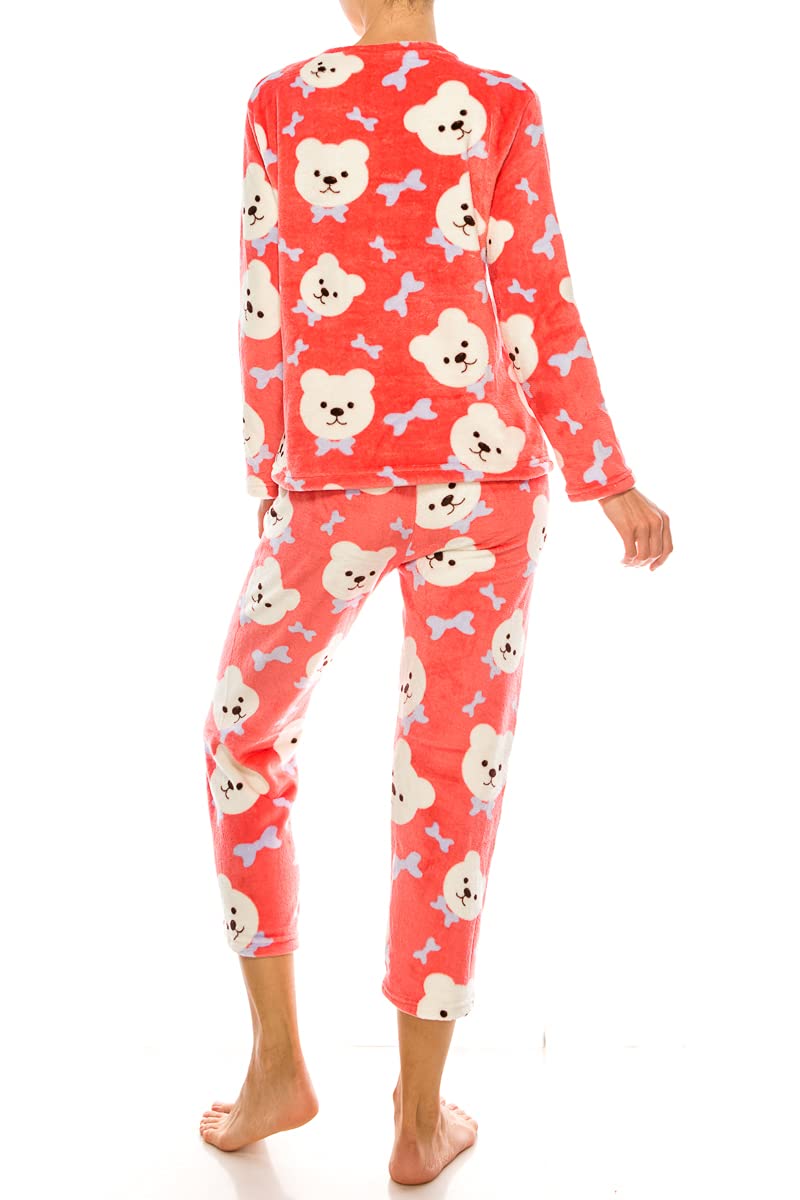 LA12ST Women's Fleece Pajama Set - Soft Winter Sleepwear with Pullover Top & Pants | Cozy Loungewear for Cold Nights & Relaxing at Home