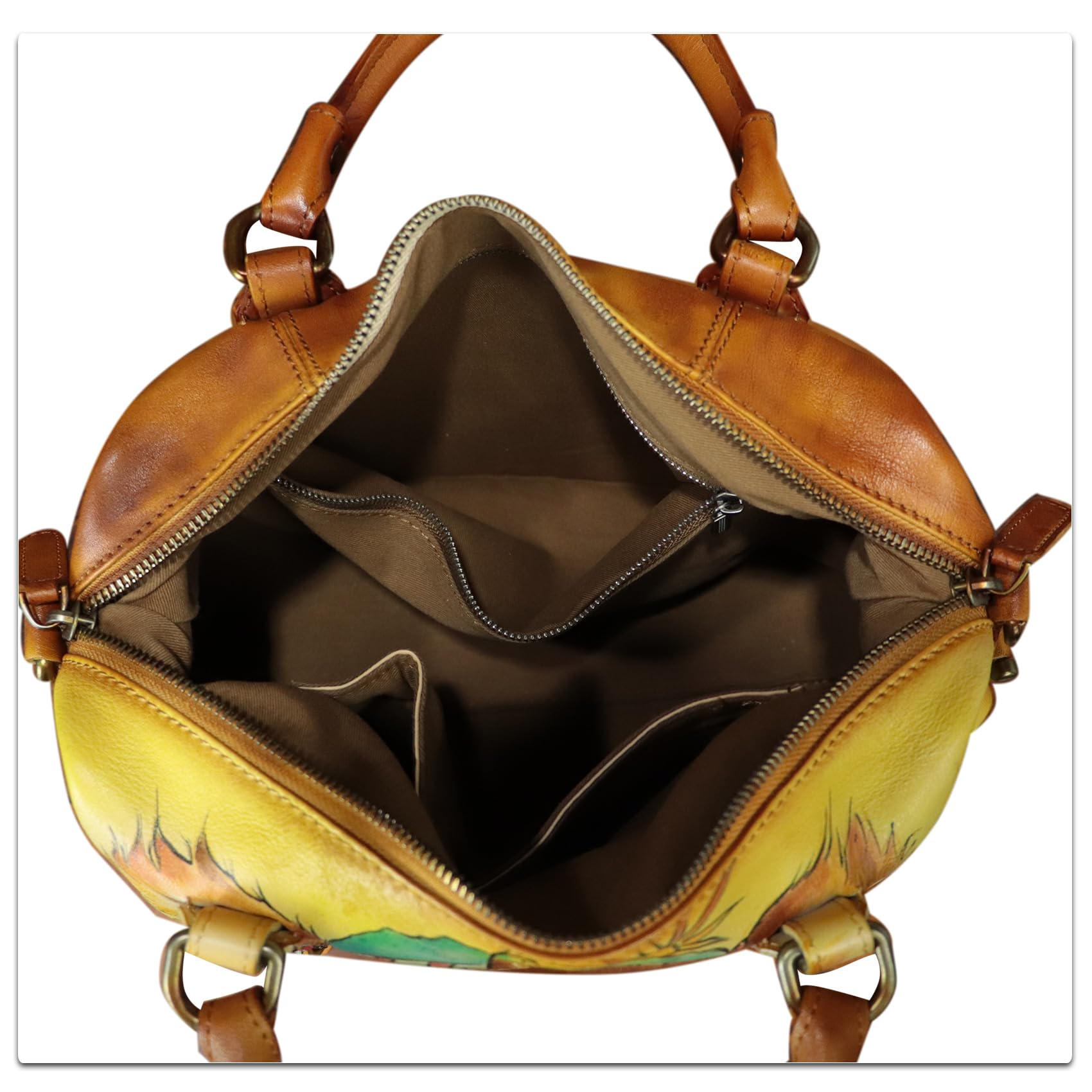 Handmade Genuine Leather Satchel for Women - Hand Painted Top Handle Crossbody Tote Bag - Perfect for Work, Travel & Everyday Use
