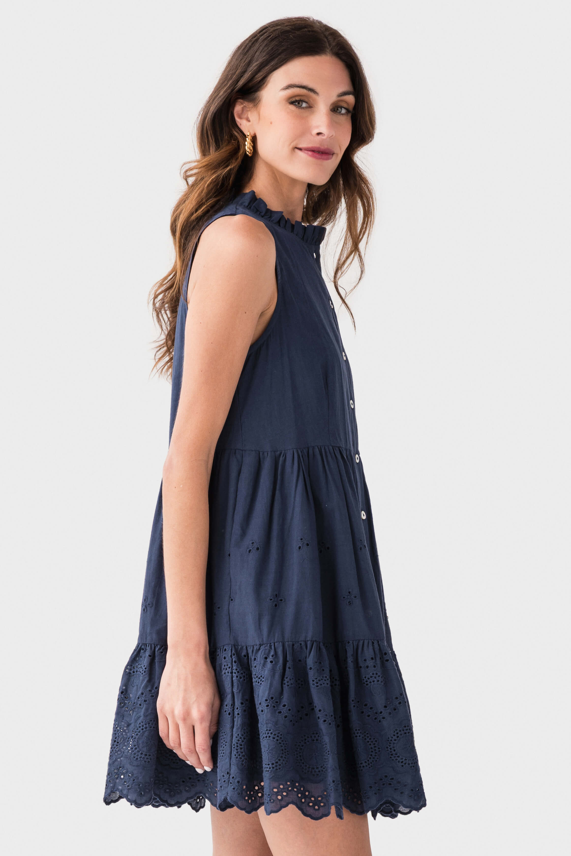 Pinch Eyelet Detail Button Down Mini Dress - Stylish Floral Summer Dress for Women, Perfect for Beach Vacations, Parties & Date Nights