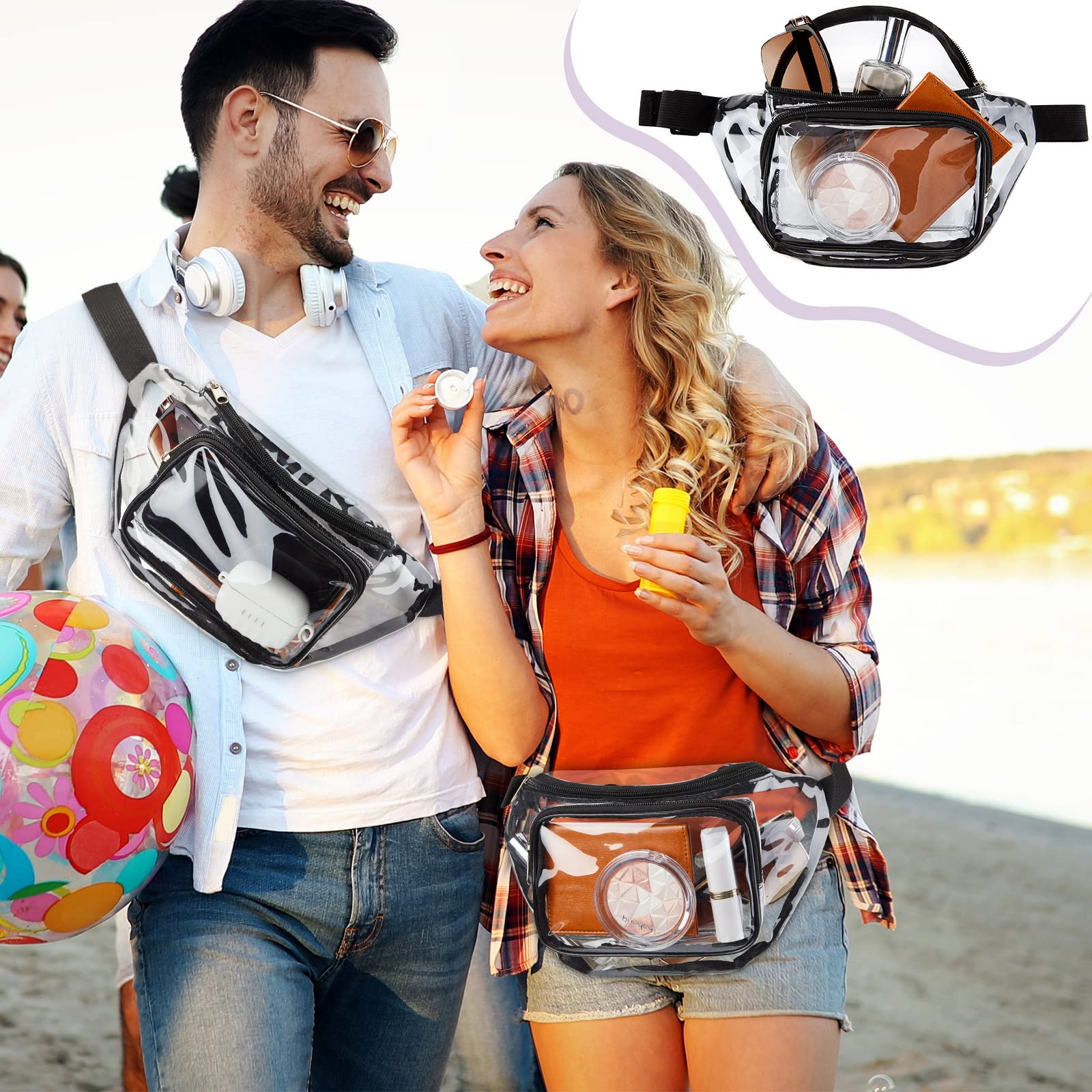 Reginary 24 Pack Clear Fanny Packs for Women & Men - Adjustable Waist Pack, Stadium Approved Transparent Belt Bag, Waterproof Travel Purse for Festivals, Concerts, Sports Events & Outdoor Activities (Black)