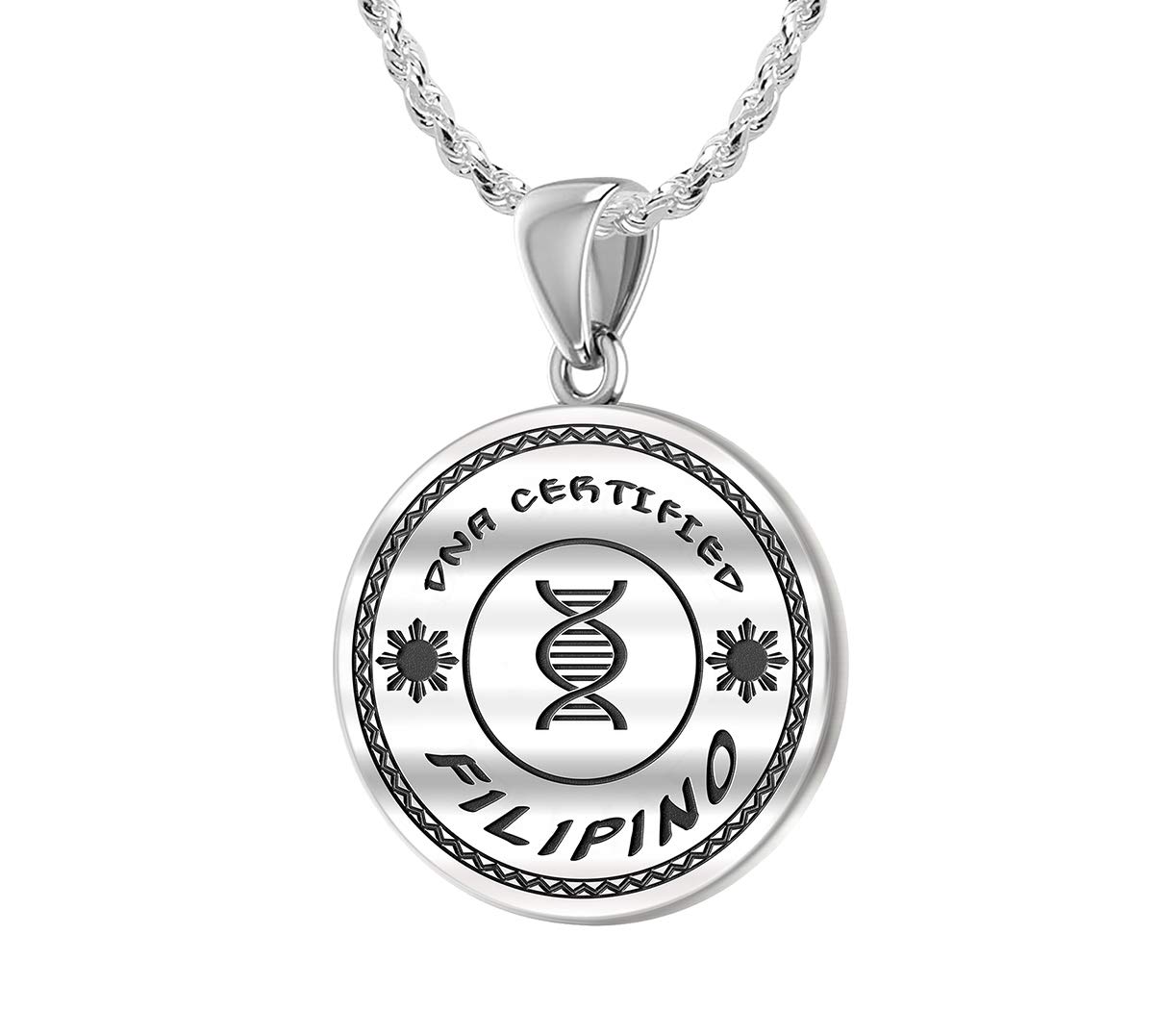 925 Sterling Silver DNA Certified Filipino Heritage Medal Pendant with Flag Necklace for Women - 18in to 24in Adjustable Chain - Perfect for Cultural Celebrations, Gift Giving & Everyday Wear