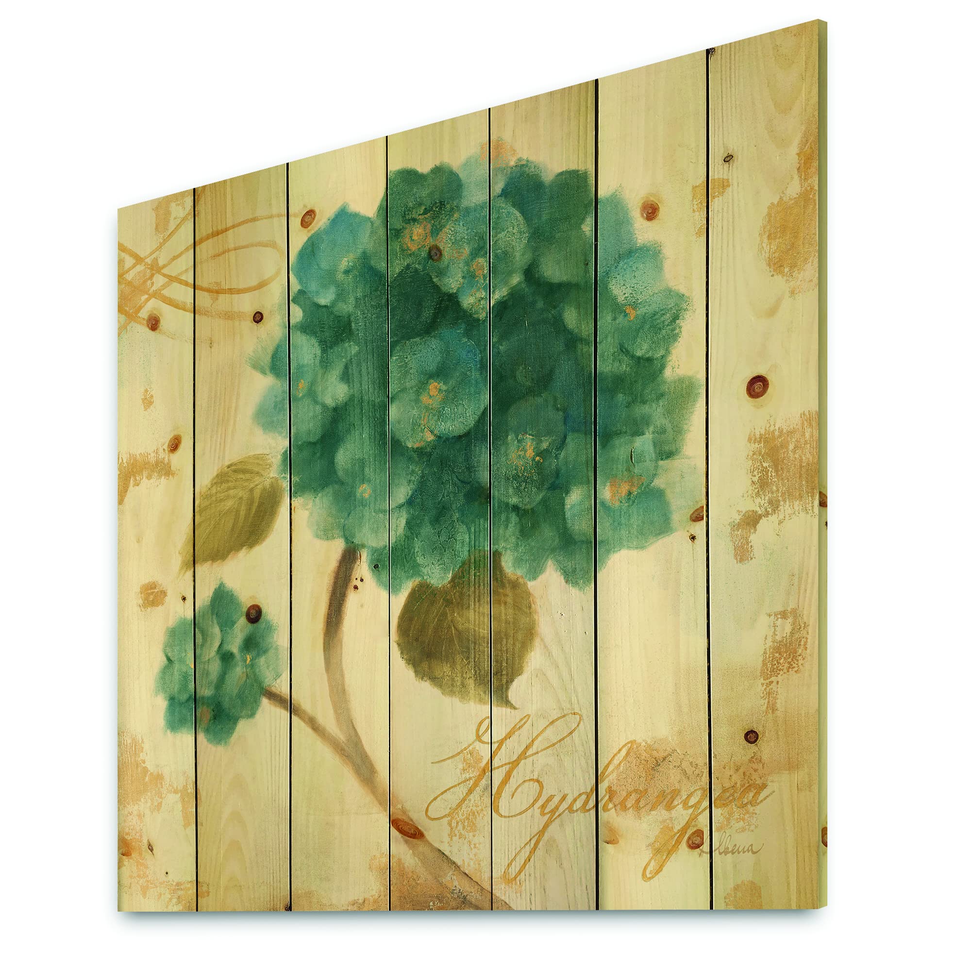 Blue Cottage Flower Hydrangea Farmhouse Wood Wall Decor - Large Floral Pine Wood Wall Art Panel - Rustic Home Decor for Living Room, Bedroom & Office