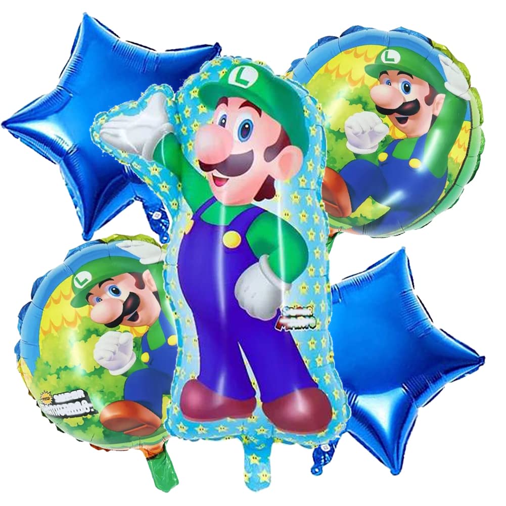 5-Pack LOVSONG Super Mario Bros Birthday Balloons - Large Luigi & Mario Balloons for Video Game Themed Party Decorations - Perfect for Birthday Parties, Gaming Events & Cosplay Celebrations