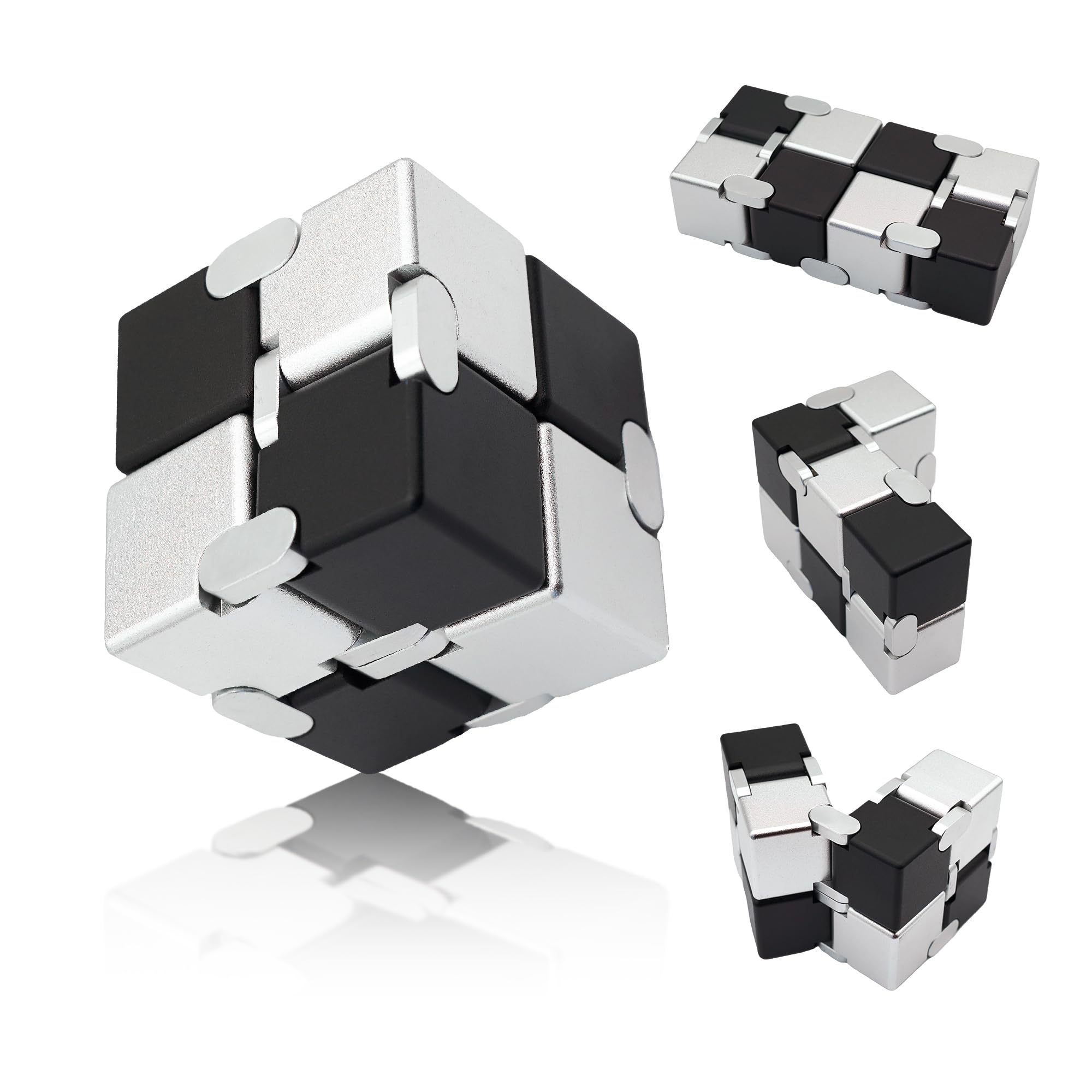 Metal Infinity Cube Fidget Toy for Adults & Teens - Stress Relief & Anxiety Relief Sensory Toy for ADHD, Autism & Focus - Black Silver Fidget Cube for Office, School & Travel