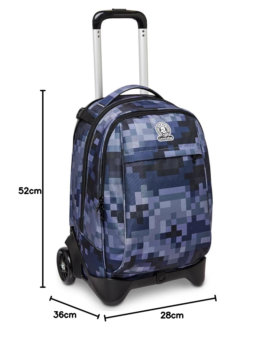 Invicta Detachable 3-in-1 School Backpack with Wheels - Blue Pixel Camo Design, Laptop Compartment - Convertible Trolley Backpack for Kids & Teens - Perfect for School, Travel & Daily Commute