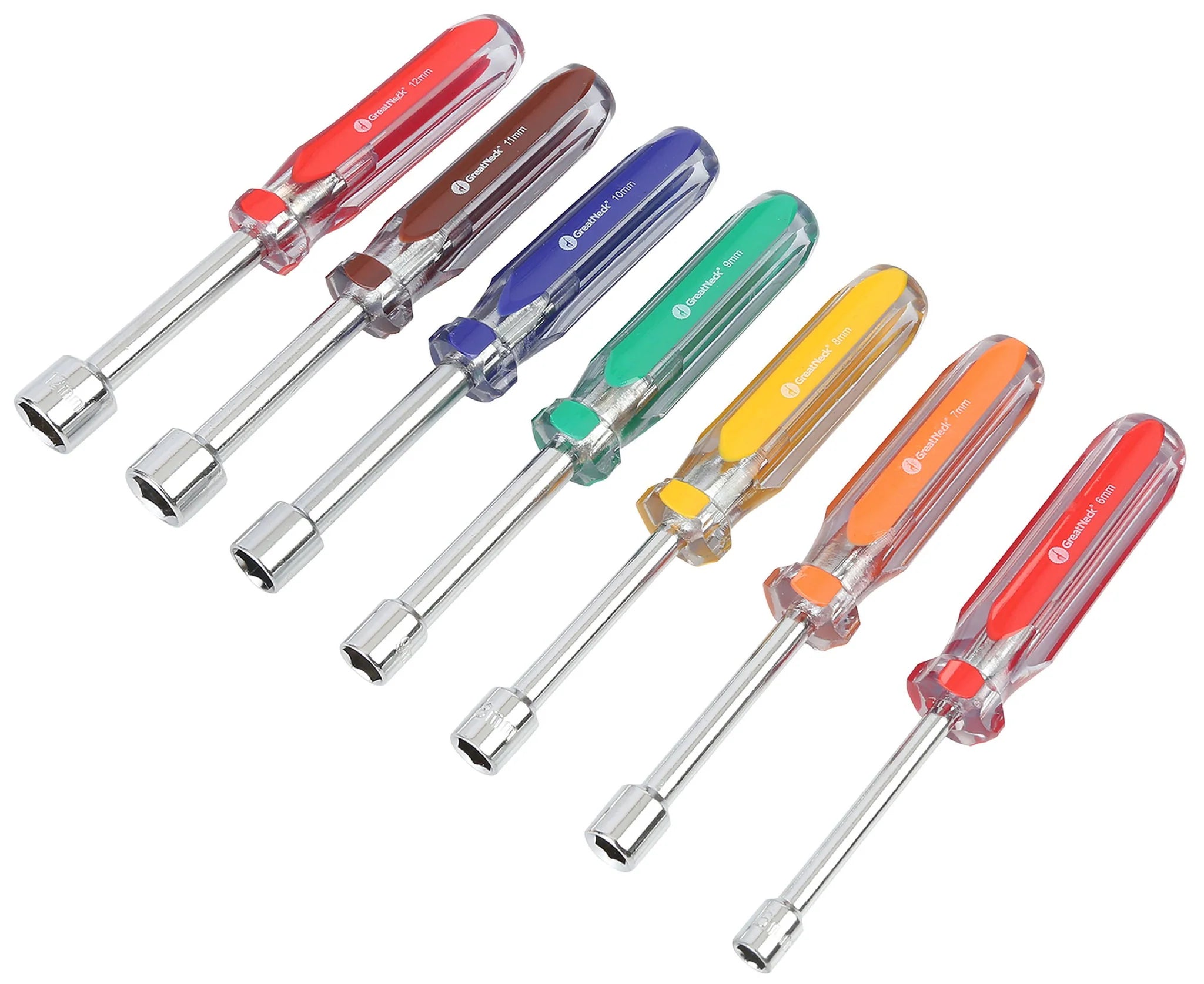 GreatNeck ND71 7-Piece Metric Professional Nut Driver Set - Hollow Shaft, Rust-Resistant with Acetate Handles | Perfect for Automotive Repair, Machinery Maintenance & DIY Projects