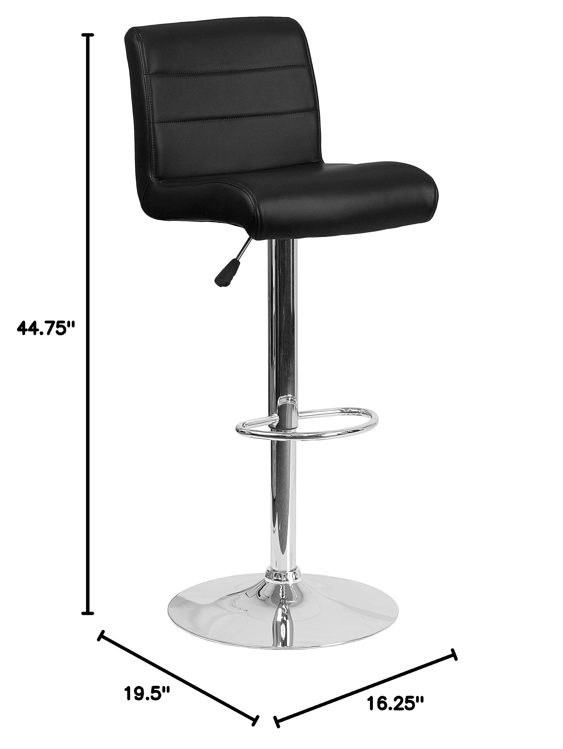 EMMA & OLIVER Adjustable Height Bar Stool with Rolled Vinyl Seat - Modern Kitchen Counter Stool for Dining Room, Bar, or Breakfast Nook