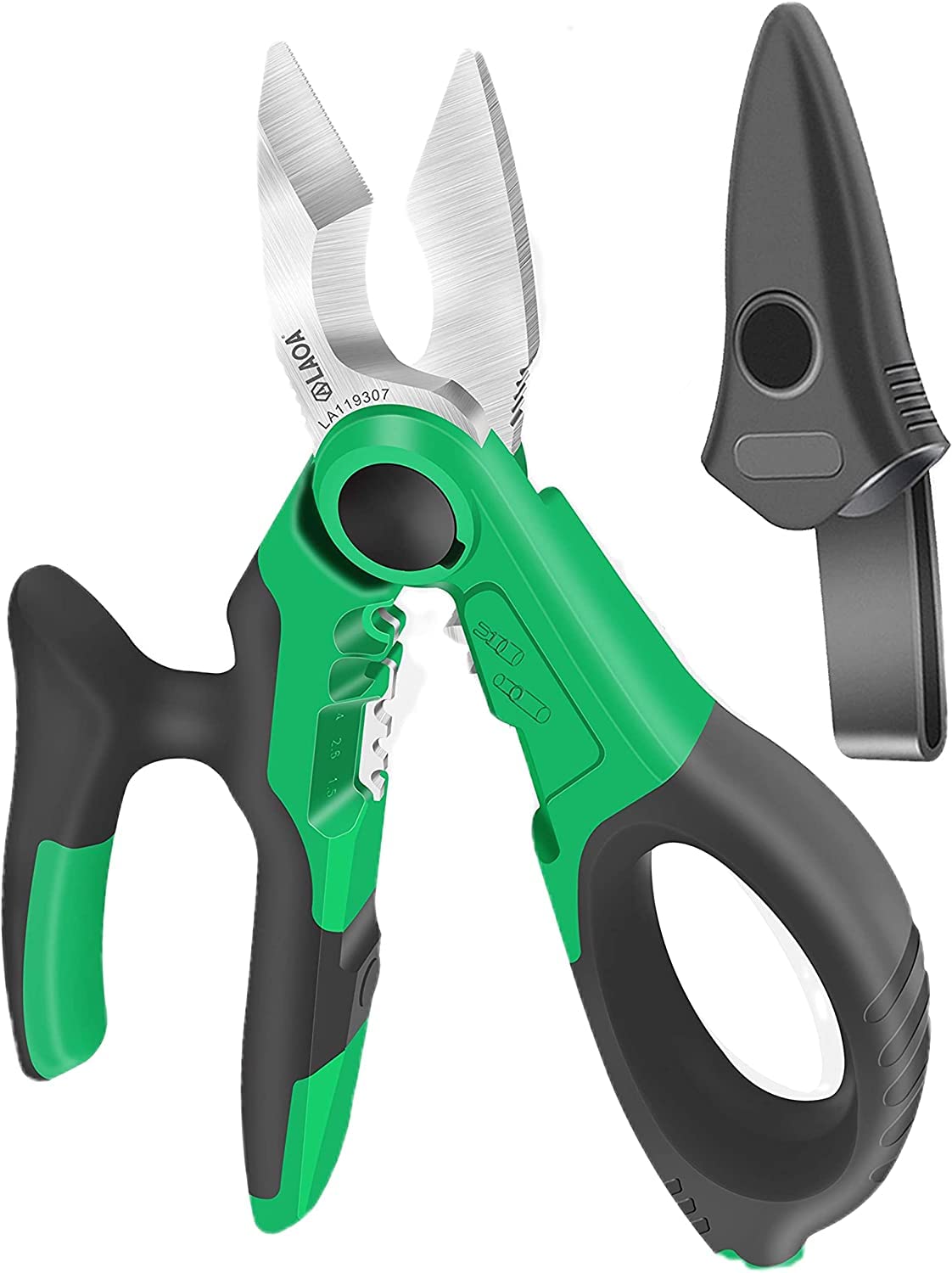 LAOA 7-Inch Stainless Steel Electrician Scissors with Serrated Teeth, Multi-Grip Handle & Blade Sheath - Perfect for Electrical Work, DIY Projects & Crafting