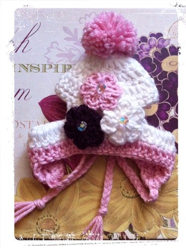Luxury Couture Knit Hat with Three Flowers Crochet Design and Swarovski Crystals - Elegant Winter Accessory for Women, Perfect for Cold Weather Fashion and Outdoor Activities