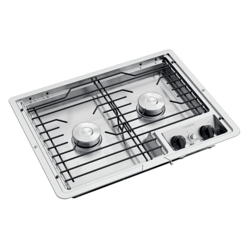 Dometic 12V Two Burner Drop-In Cooktop with Cast Iron/Flat Wire Grate - Top Mount RV Stove for Camper, Van & Outdoor Kitchen | Perfect for Road Trips, Camping & Off-Grid Cooking