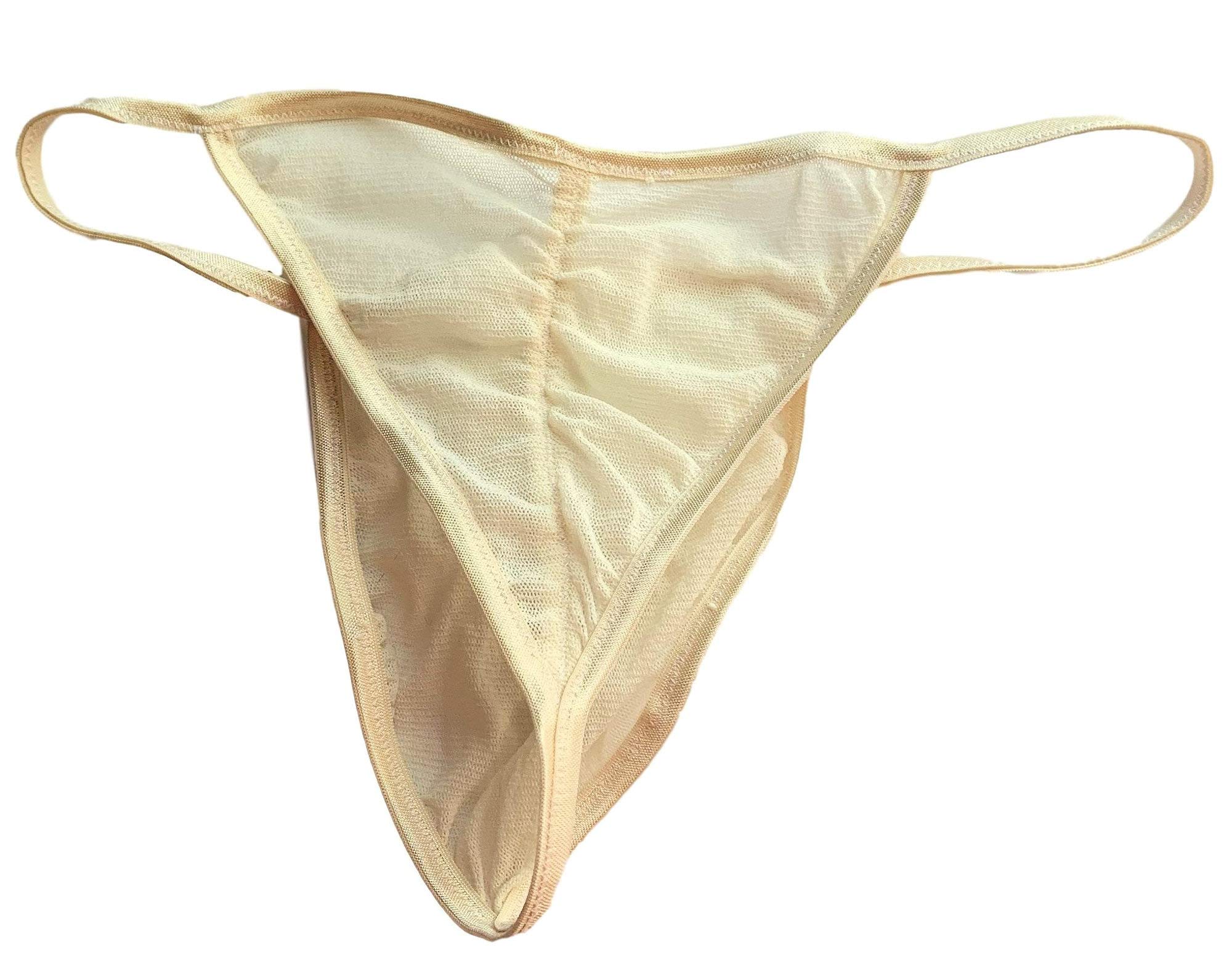 SWIC Men's Scrunch Back String Bikini Brief - Naked Vanilla Sand Color - Comfortable & Sexy Swimwear for Beach, Pool & Vacation