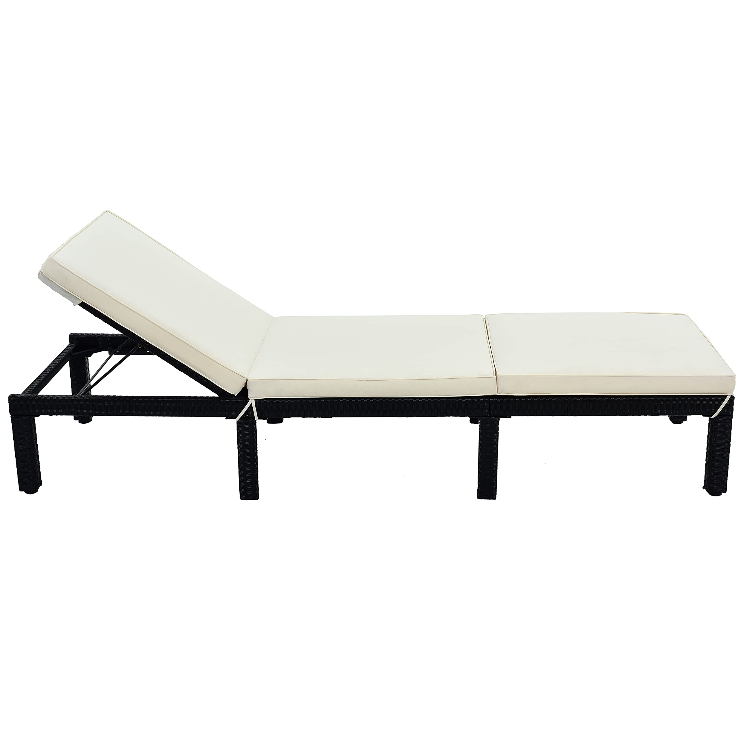 Outdoor Patio Recliner Chair - Adjustable PE Rattan Chaise Lounge with Removable Cushions (2-Pack, Beige) for Poolside, Garden & Backyard Relaxation