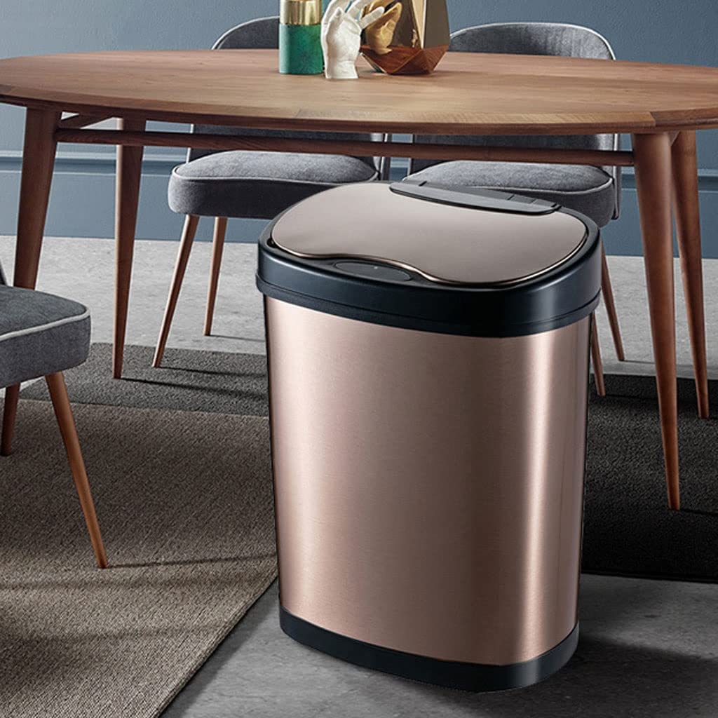 Automatic Sensor Trash Can - 12L Stainless Steel Smart Garbage Bin with Motion Sensor for Kitchen, Bathroom, Bedroom & Living Room | Touchless Operation, Odor Control, Modern Gold Design for Home & Office Use