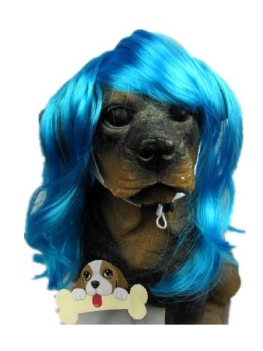 Tanya Pet Supplies - Blue Wavy Synthetic Hair Dog & Cat Costume Wig - Fun Dress Up for Halloween, Parties & Photo Shoots - Perfect Pet Gift