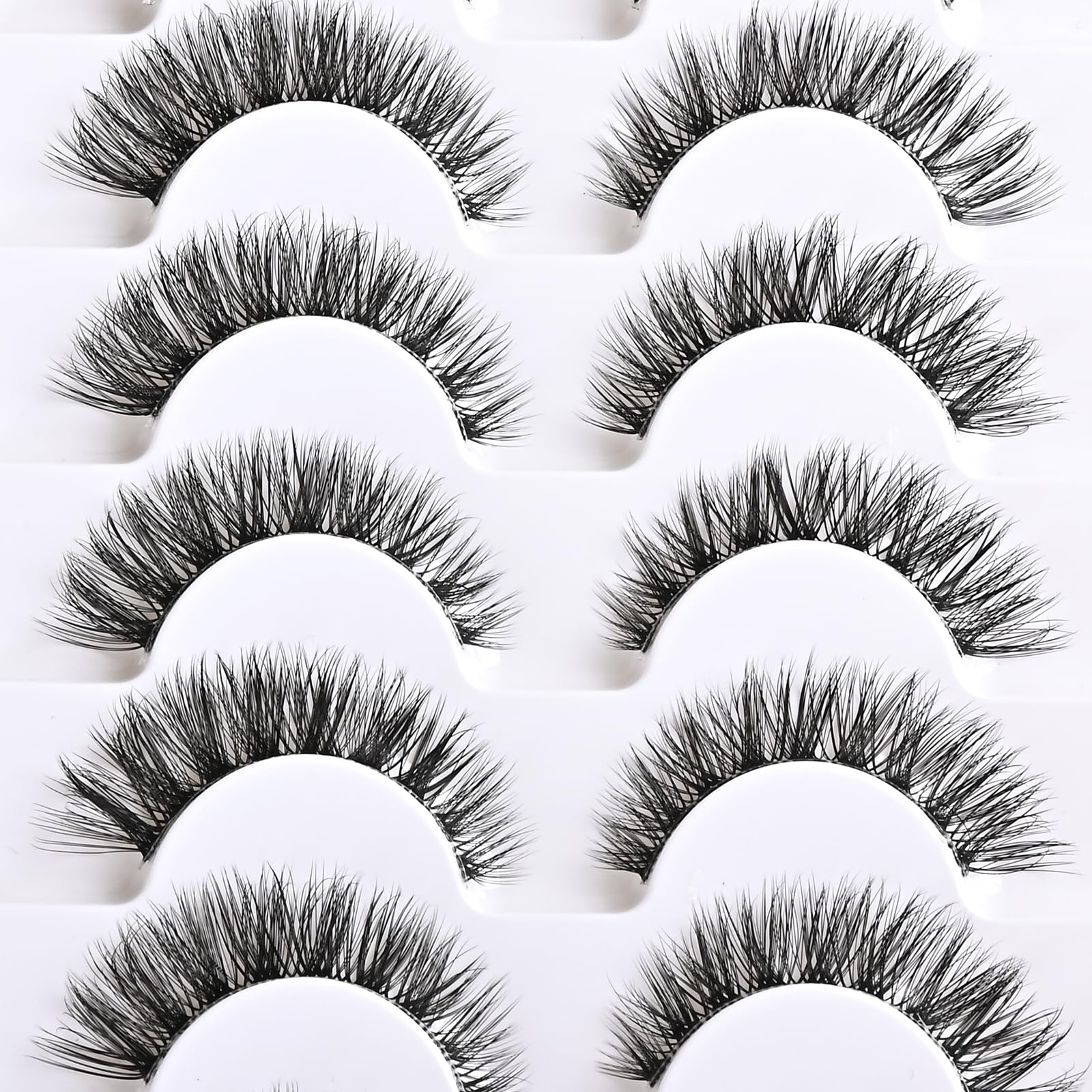 Natural False Eyelashes Set - 8 Pairs Wispy Cat Eye Lashes with Invisible Clear Band, Fluffy Fox Eye Lash Extensions (8-14mm Length) | Perfect for Daily Wear, Parties, Weddings & Special Occasions