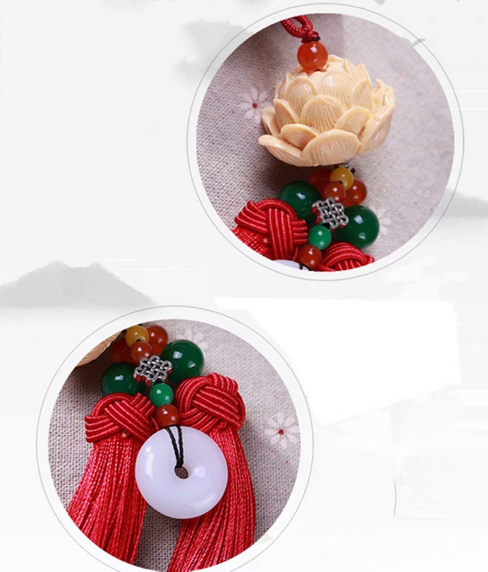 Crystal Lotus Car Pendant with Tassel - Yellow Chinese Knot Hanging Ornament for Car Interior Decoration | Perfect for Rearview Mirror, Dashboard & Gift Giving