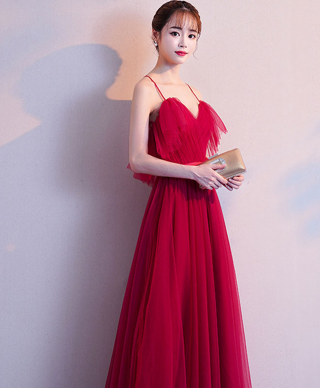Elegant Burgundy Tulle Long Prom Dress for Women - Formal Evening Gown for Homecoming, Wedding, and Special Occasions