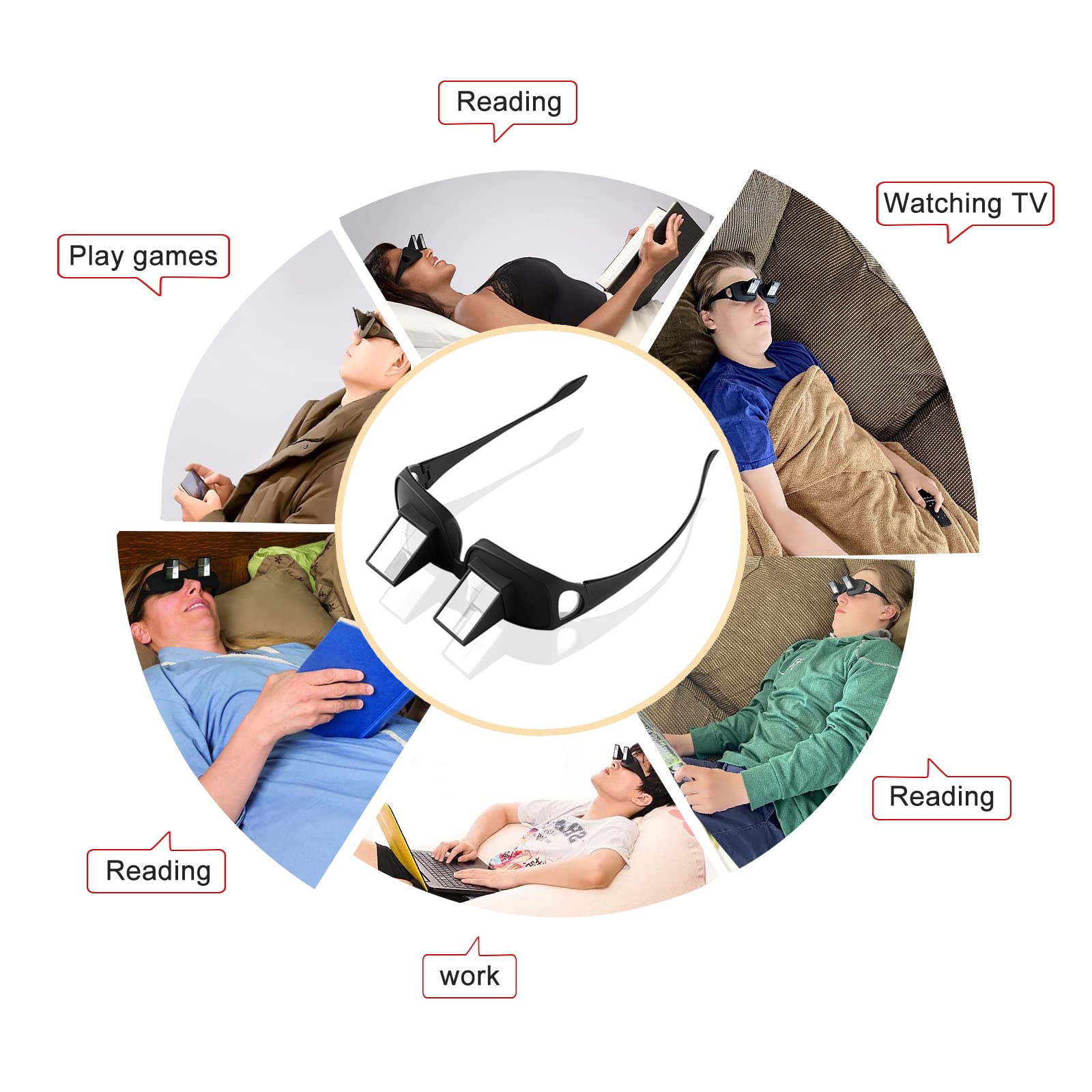 Horizontal Lazy Glasses for Bed Reading & Watching - HD Prism Lenses for Comfortable Viewing