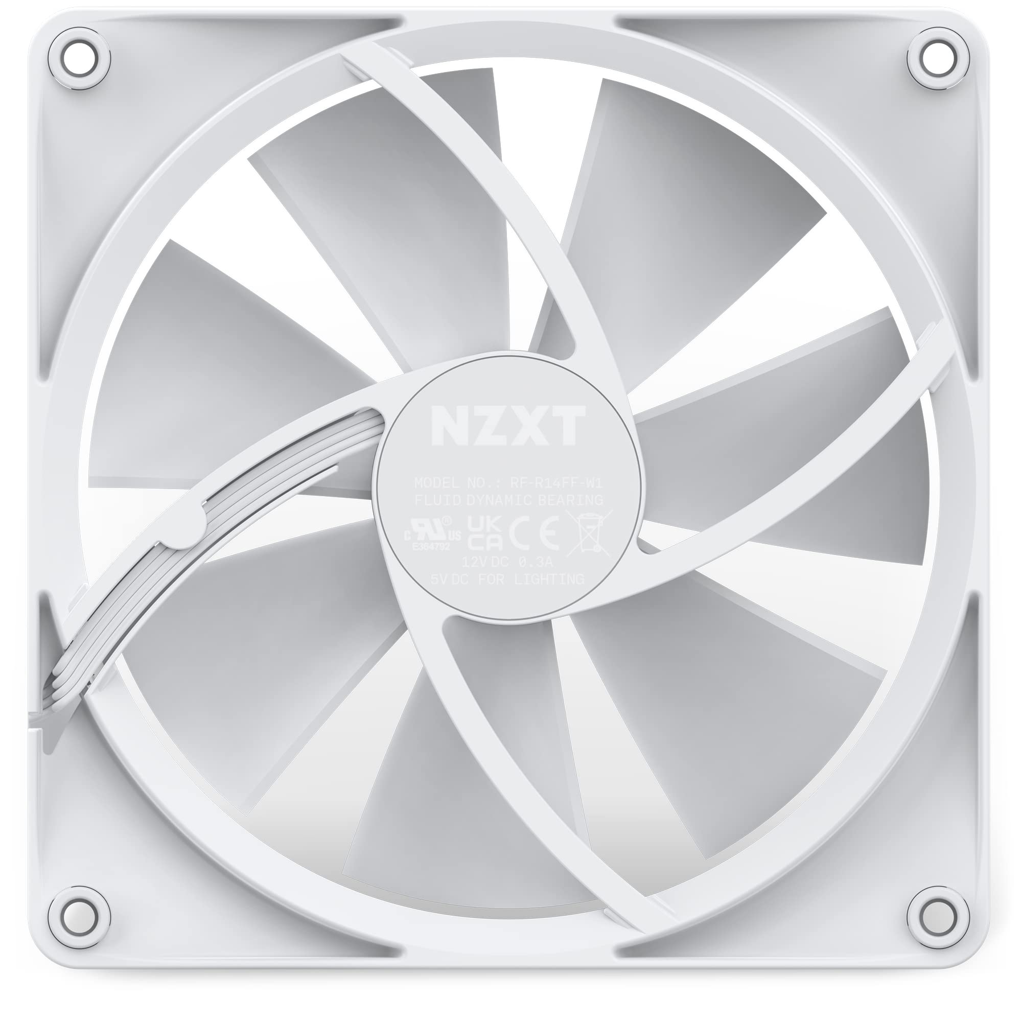 NZXT F140 RGB PC Cooling Fans - 140mm White LED Case Fans with Advanced RGB Lighting & Quiet Operation - Includes Twin Fans & Controller for Gaming PC, Workstation, and Home Office Setup