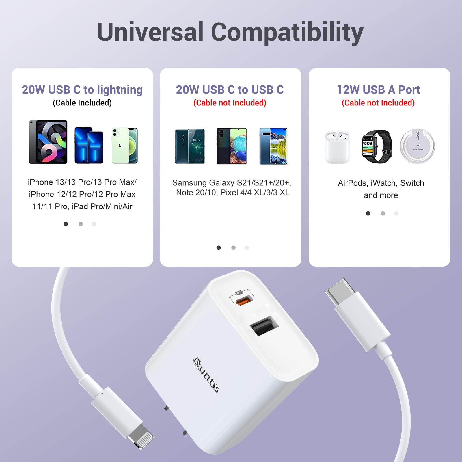 32W MFi Certified Fast Charger for iPhone & iPad - Dual Port USB C Wall Charger with Lightning Cable - Compatible with iPhone 14/13/12/11/XS/XR/X/8/7/Plus/Pro/Max, iPad & AirPods - Perfect for Home, Office & Travel Charging