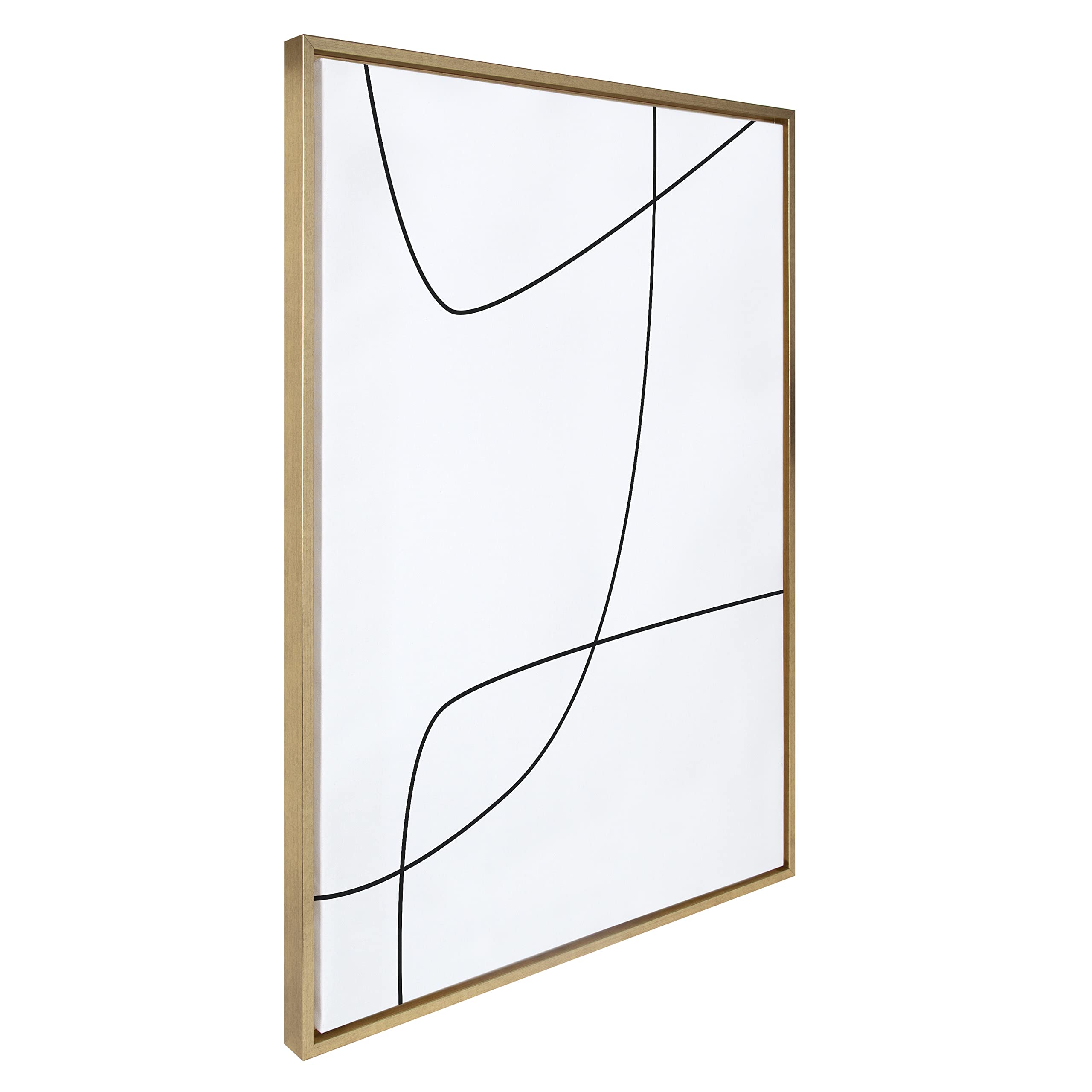 Kate & Laurel Sylvie Modern Line Abstract Black & White Framed Canvas Wall Art - 28x38 Inches, Gold Frame - Contemporary Glam Decor for Living Room, Bedroom & Office