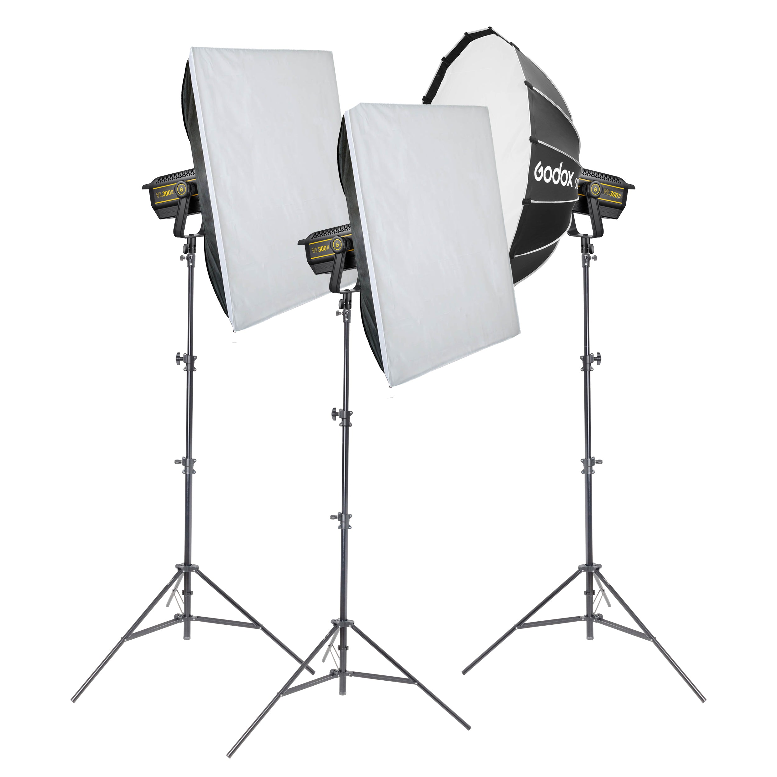 GODOX VL300II 300W LED Video Light with Three Head Softbox - Professional Continuous Lighting Kit for Photography, Videography & YouTube Studio