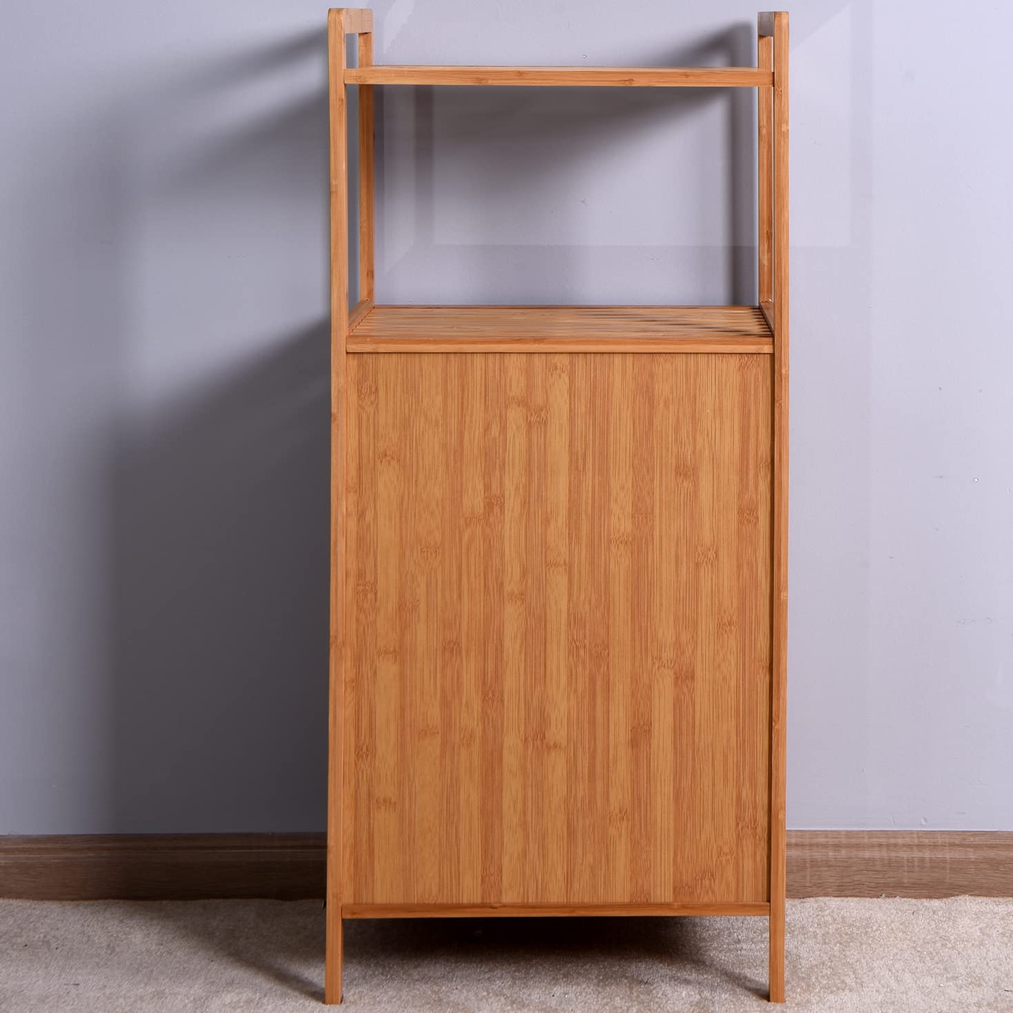 Amposei Bamboo Tilt-Out Laundry Hamper - Free Standing Ventilated Dirty Clothes Organizer with 2-Tier Storage Shelf & Removable Fabric Bin - Perfect for Bathroom, Bedroom, Living Room & Laundry Room Organization