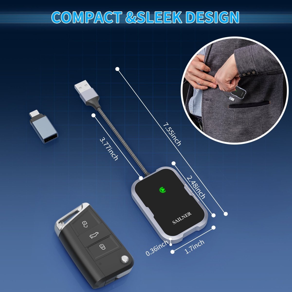 SAILNER Wireless CarPlay Adapter for iPhone - Convert Wired to Wireless Apple CarPlay - Universal Car Compatibility - Perfect for Commuting, Road Trips & Hands-Free Driving
