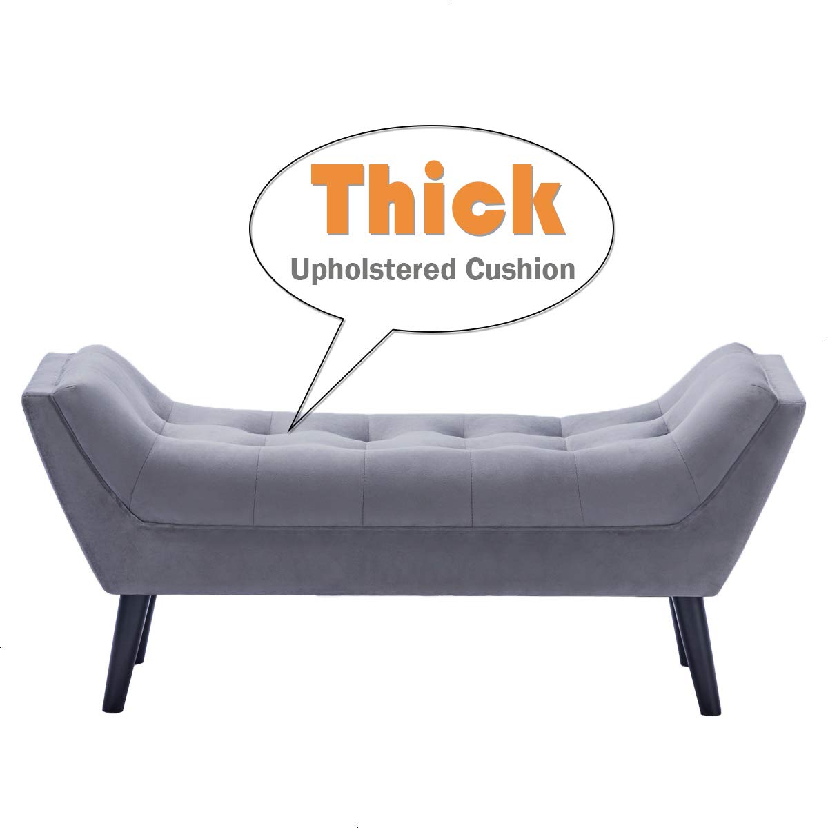 Velvet Tufted Ottoman Bench with Storage - Light Gray Upholstered Bed Bench for Bedroom, Entryway, or Living Room - 2-Seater Footstool with Wooden Legs - Perfect for Extra Seating & Stylish Home Decor
