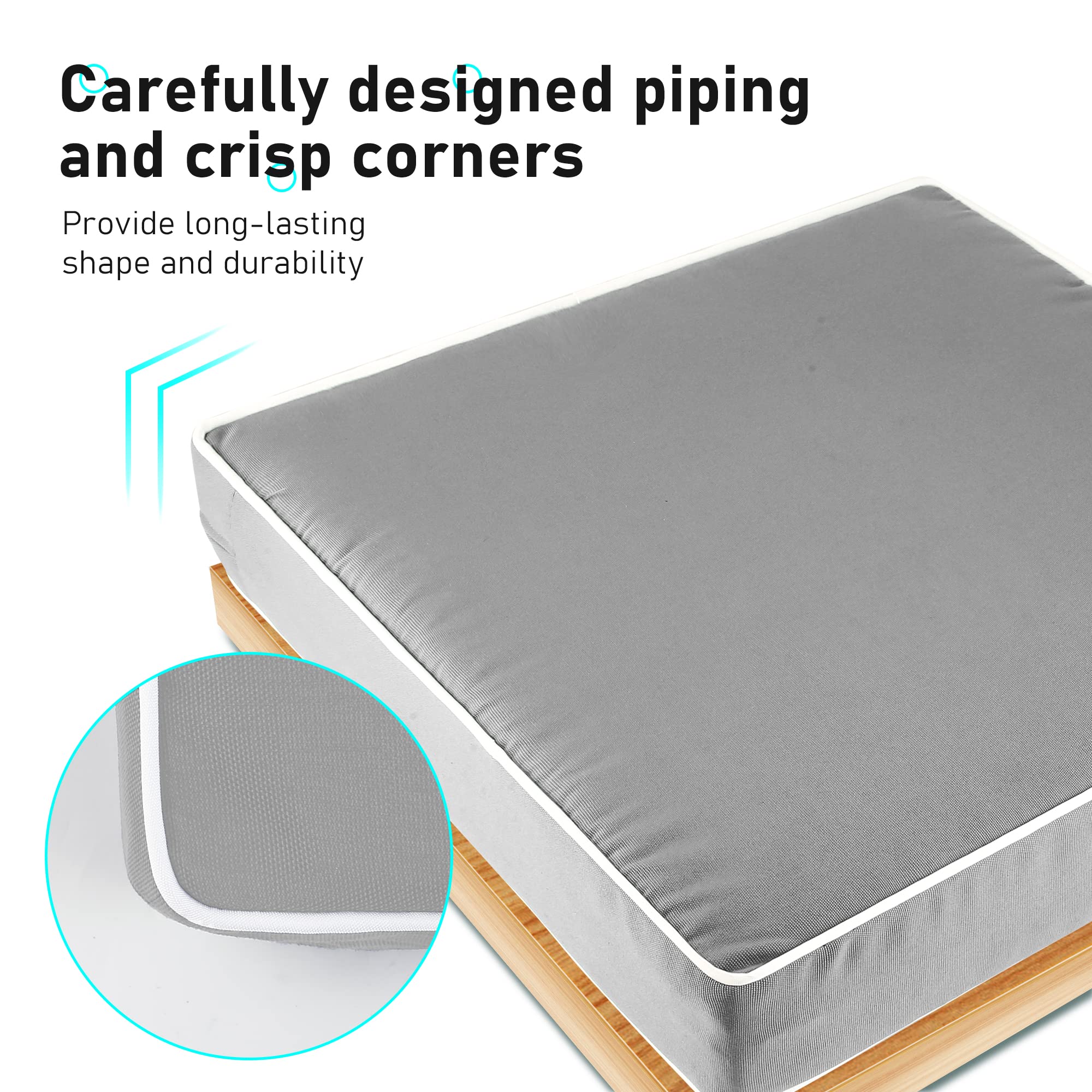 2 Pack Water-Resistant Outdoor Cushion Covers 24x24x4 Inches - Light Grey Patio Furniture Slipcovers for Sofa, Chair & Deck Seating (Covers Only) - Perfect for Backyard, Garden & Poolside Use