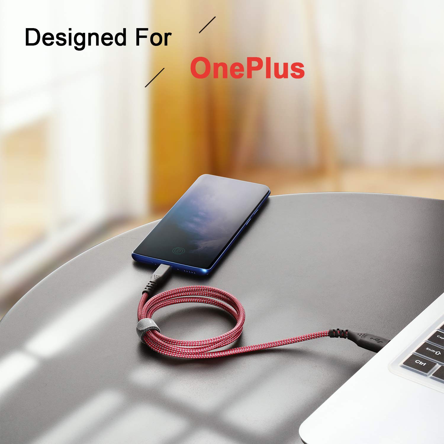 Fasgear 6ft USB C Fast Charging Cable for OnePlus 7 Pro/7T/6T/5T/3T - 30W Dash Charge Nylon Braided Type-C Cable (Red) | Perfect for Home, Office & Travel Charging