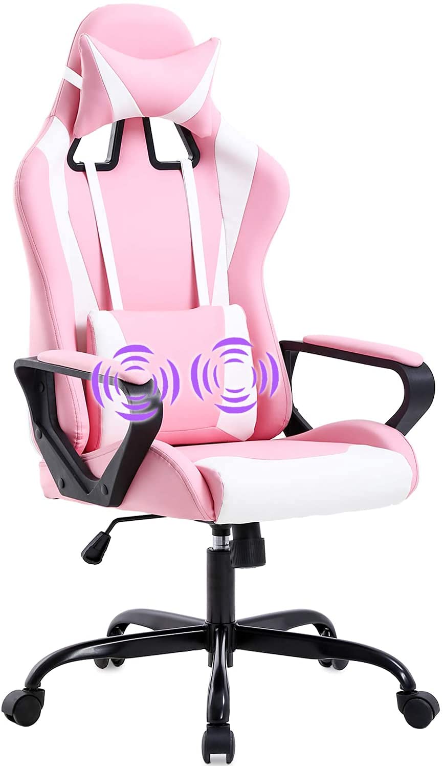 Racing Style Gaming Chair - Ergonomic High Back Office Chair with Adjustable Headrest & Lumbar Support - Pink Leather Computer Desk Chair for Gaming, Work & Home Office Use