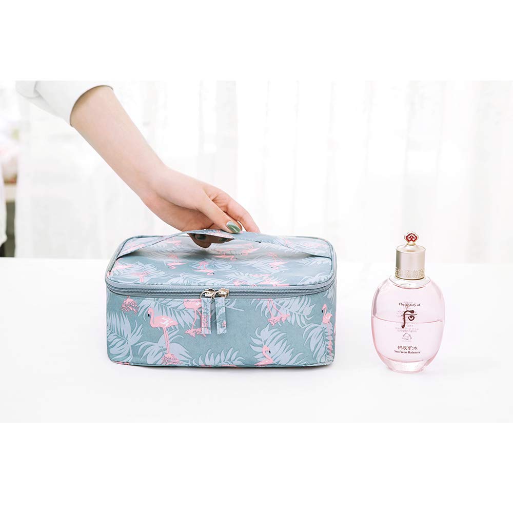 1 Pack Flamingo Print Portable Cosmetic Case - Waterproof Travel Toiletry Bag for Women & Girls, Makeup Pouch Organizer with Zipper (Grey) - Perfect for Vacation, Gym, Business Trips & Daily Use