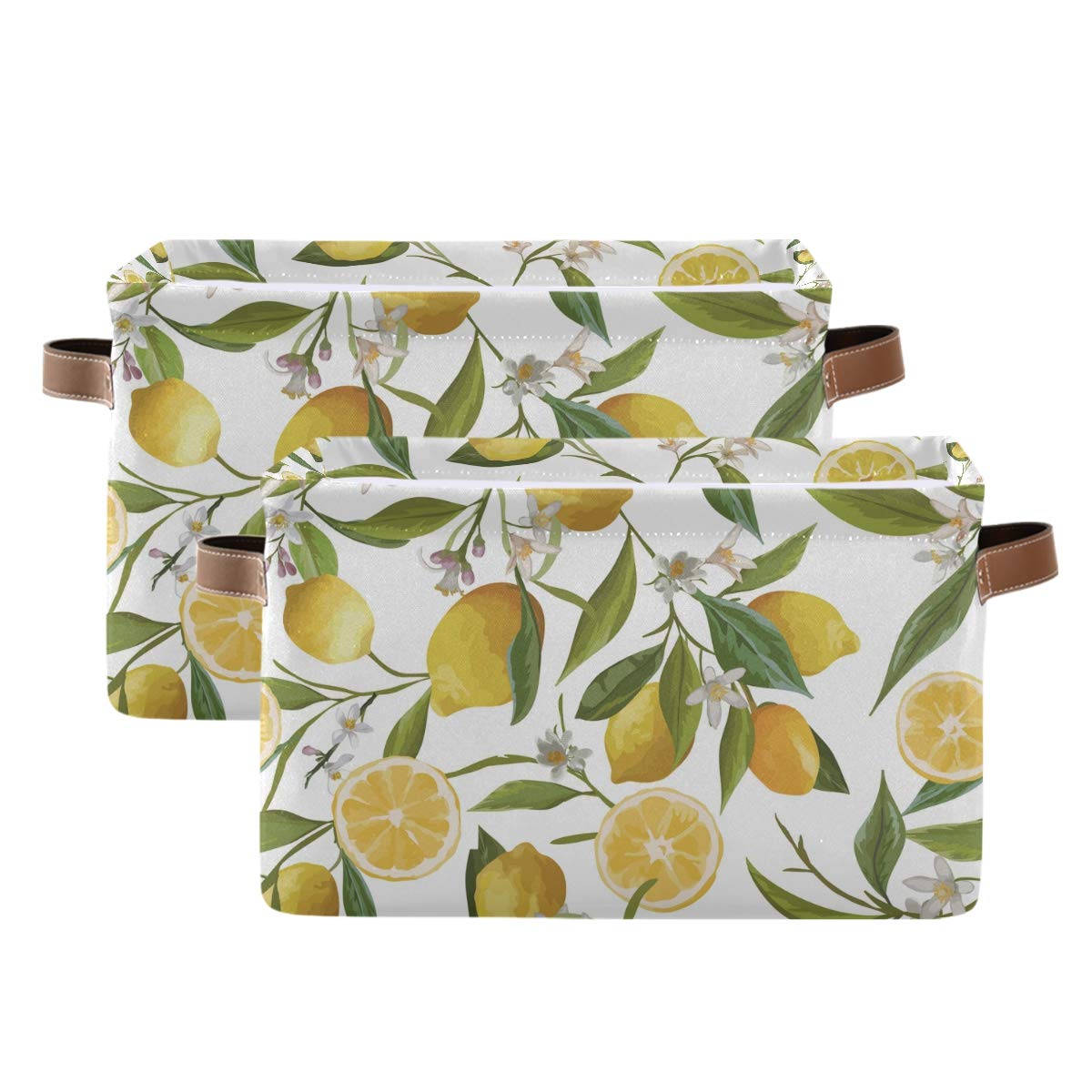 ODAWA Lemon Printed Fabric Storage Bins - Foldable Clothes & Toy Organizer Baskets for Pantry, Nursery, Closet | Decorative Storage Box for Home Organization