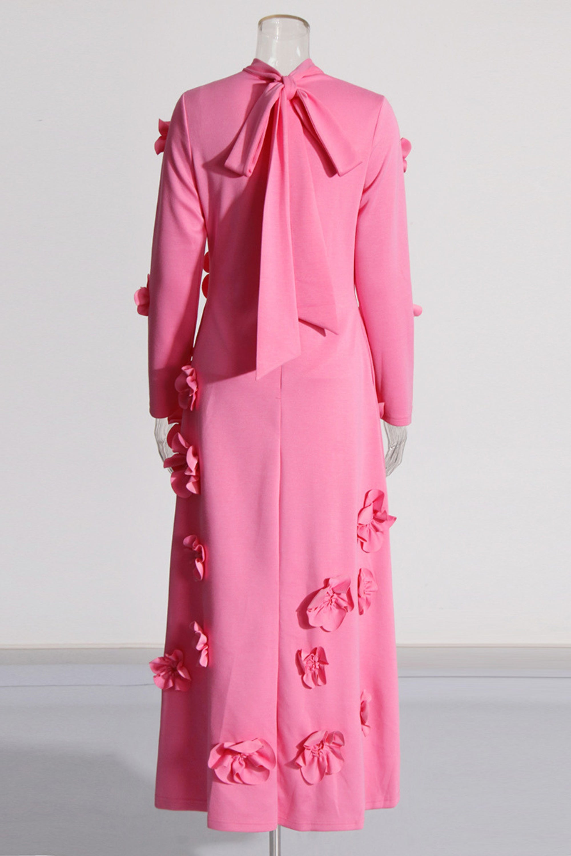 Elegant 3D Flower Stand Collar Long Sleeve Midi Dress for Women | Floral Print Party & Wedding Guest Dress | Perfect for Spring Events, Date Nights & Special Occasions