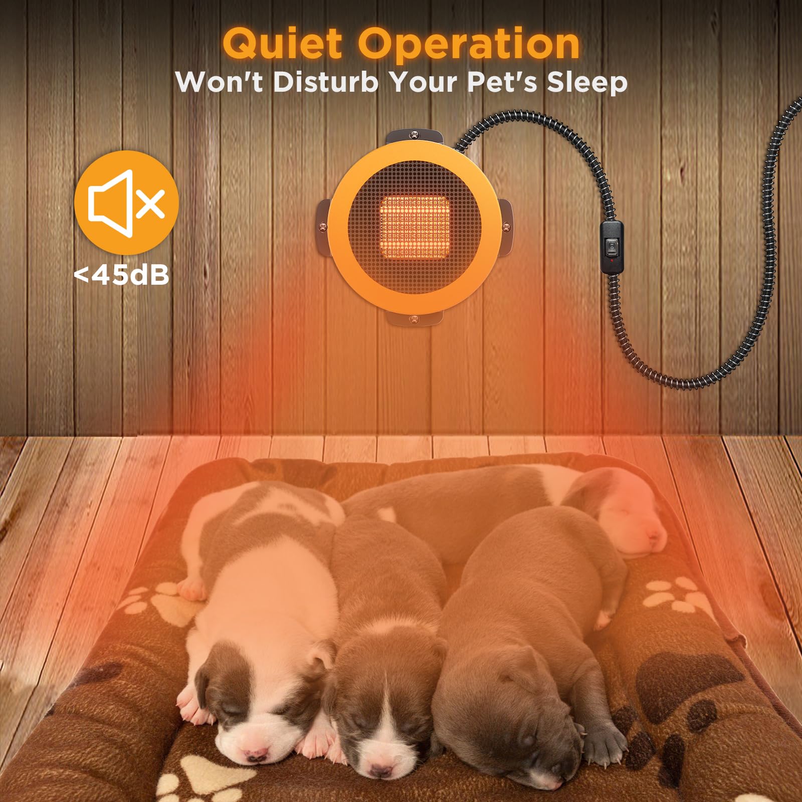 TURBRO 400W Wall Mount Dog House Heater with 10ft Anti-Bite Cord, Waterproof Control & Overheat Protection - Electric Pet Warmer for Kennels, Cat Cages, Chicken Coops & Rabbit Hutches (UL Certified) - Perfect for Outdoor Winter Pet Shelter Heating