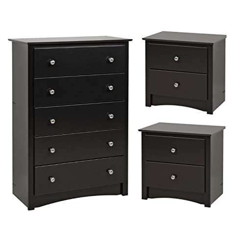 Home Square 3-Piece Bedroom Set - Black 5-Drawer Dresser & 2 Nightstands | Complete Storage Solution for Master Bedroom or Guest Room