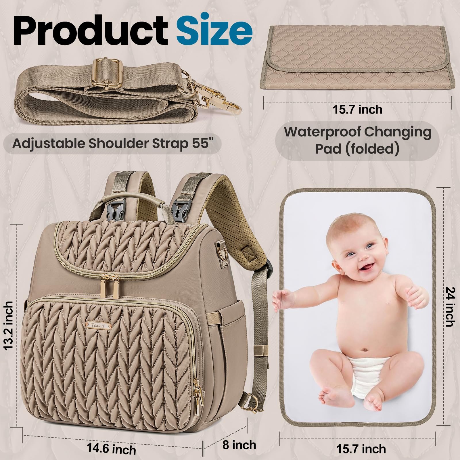4 in 1 Convertible Diaper Bag Backpack - Waterproof Baby Diaper Bag with Changing Pad - Converts to Tote, Backpack, Stroller Bag & Crossbody - Perfect for Travel, Shopping & Parenting On-The-Go