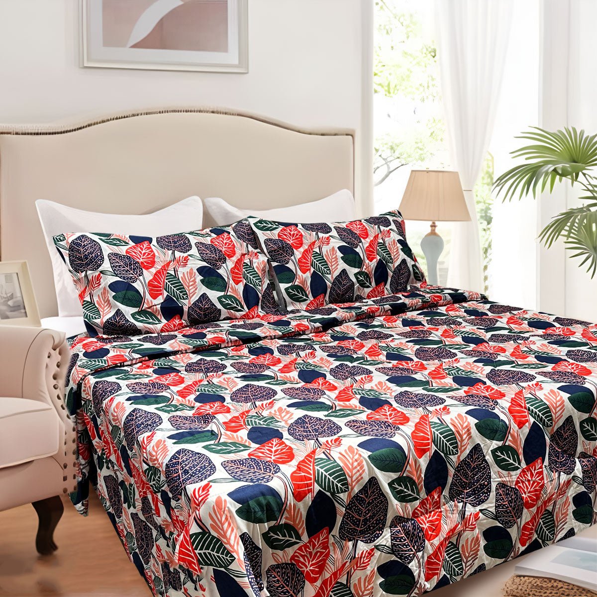 Lightweight 3-Piece Comforter Set Queen/King - Hotel Living Corbett Tropical Leaves Design for Bedroom Decor | Perfect for Guest Rooms, Vacation Homes & Cozy Retreats