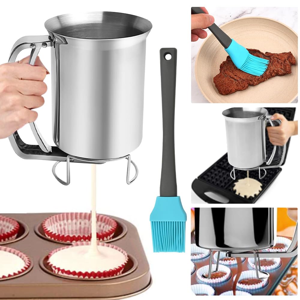 Stainless Steel 800ML Pancake Batter Dispenser with 14mm Nozzle - Dough Dispenser for Cupcakes, Muffins & Sweet Pancakes - Perfect for Baking, Breakfast & Dessert Making