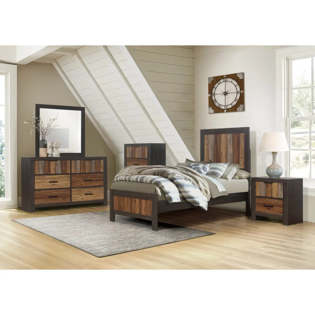 Cooper Bedroom Set 2059 - Queen Size Bed Frame with Nightstands & Dresser - Modern Wooden Furniture for Master Bedroom & Guest Room