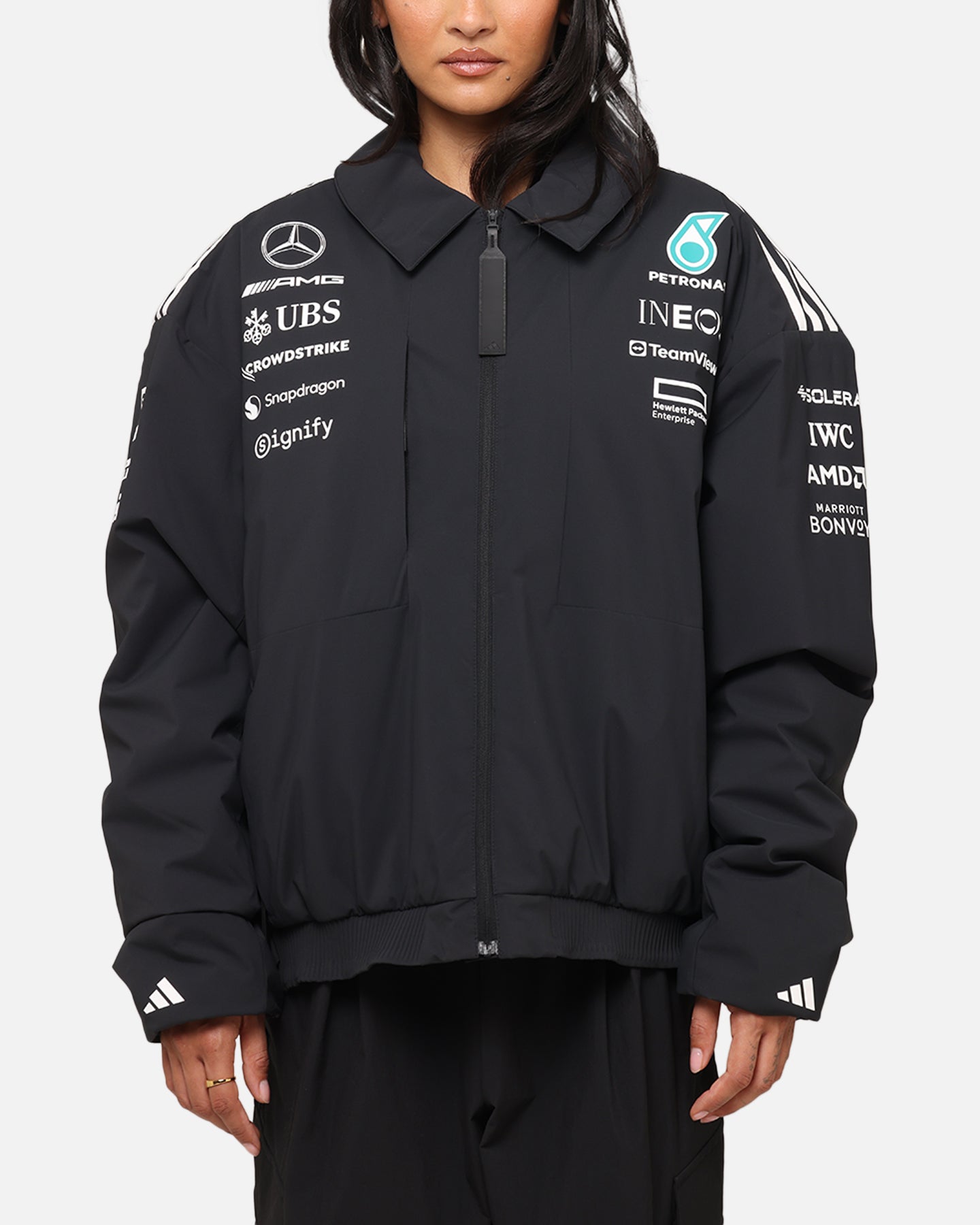 Adidas x Mercedes AMG Petronas Formula One F1 2025 Team Jacket - Black & White - Official Motorsport Apparel for Racing Fans & Streetwear Enthusiasts