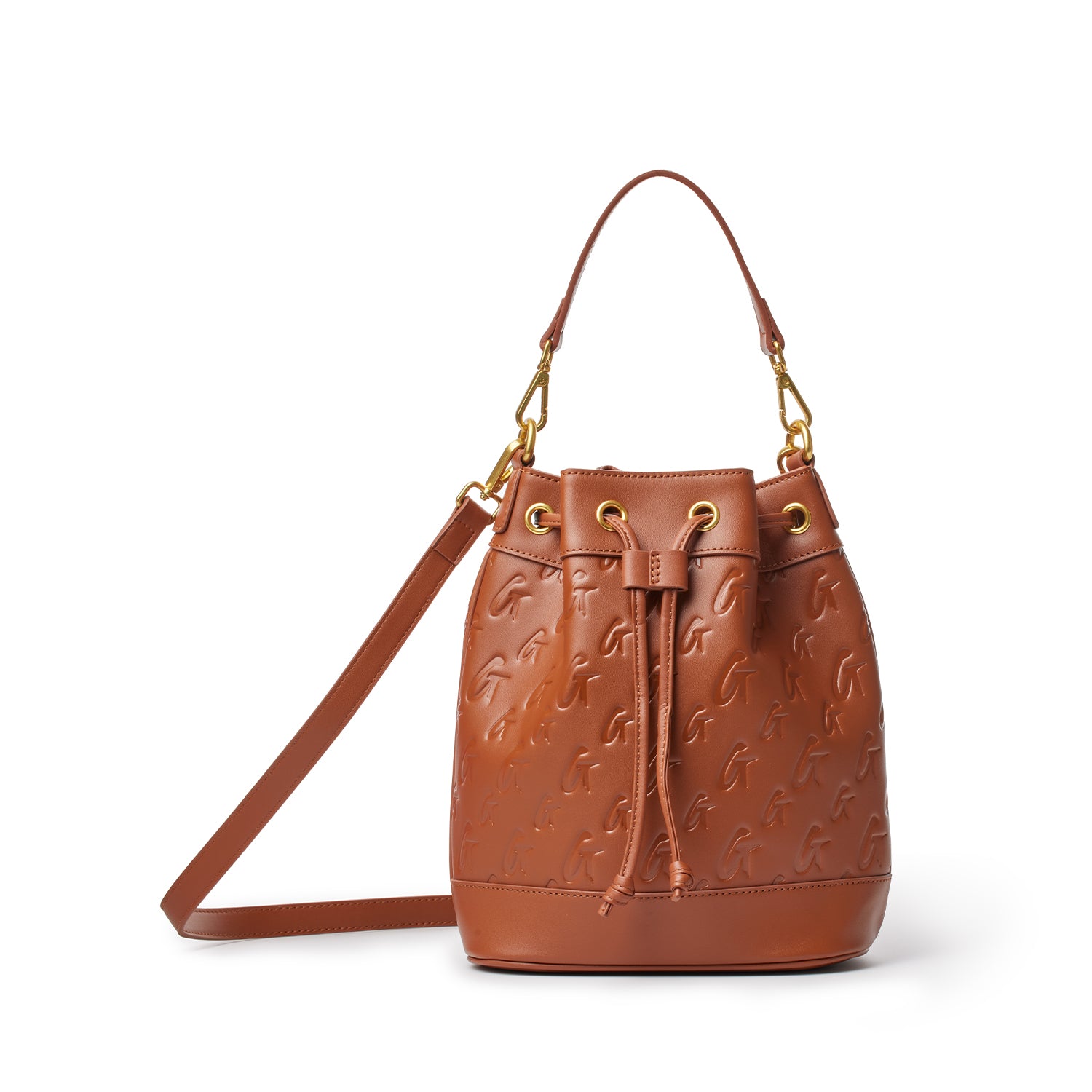 MEDIUM MONOGRAM BUCKET BAG BROWN - Stylish Leather Shoulder Bag for Women, Perfect for Work, Travel & Everyday Use