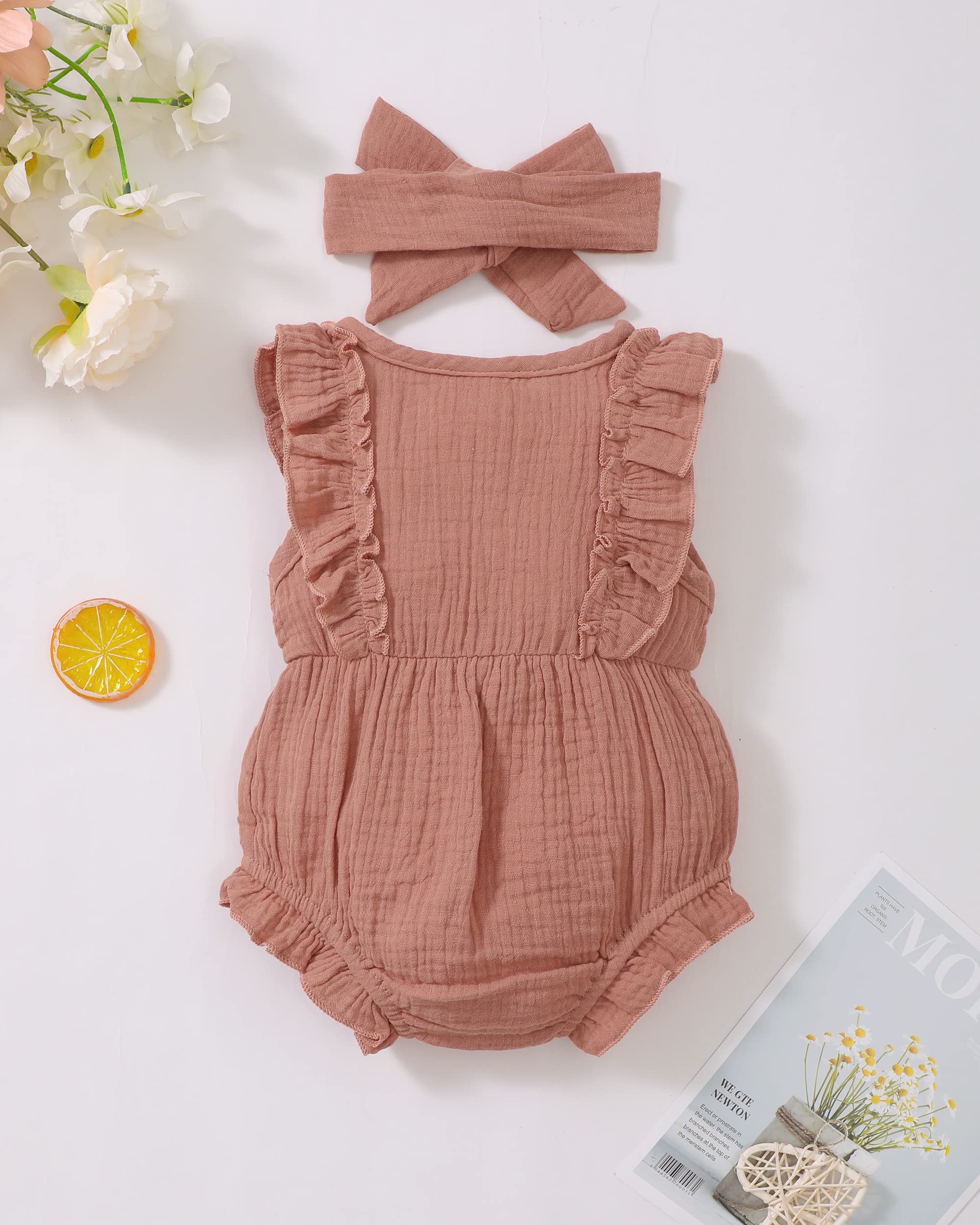 Renotemy Newborn Baby Girl Romper - Soft Cotton Short Sleeve Jumpsuit for 0-24 Months | Perfect for Summer Outfits, Photo Shoots & Playtime