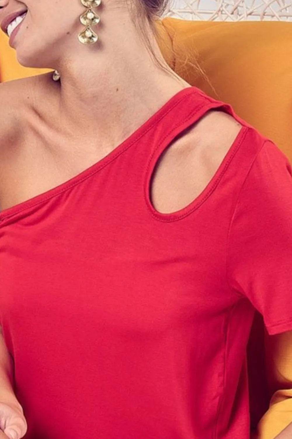 BiBi Cut Out Detailed One Shoulder Top - Sexy Women's Fashion Blouse for Night Out, Party, or Date Night