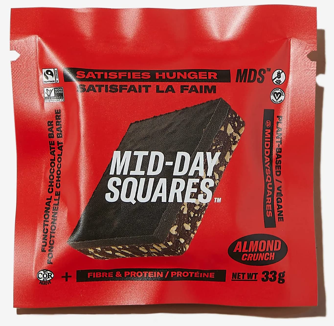 Mid-Day Squares Almond Crunch Protein Chocolate Bars – 1.16 Oz Each, 4 Packs (48 Squares) | High Protein Vegan Snack with 6g Plant Protein, 4g Fiber | Gluten-Free, Dairy-Free, Real Chocolate | Perfect for Workouts, Hiking & Healthy On-the-Go Snacking